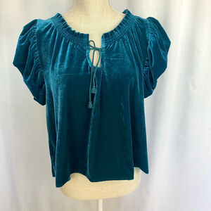 Free People Teal Velvet Blouse